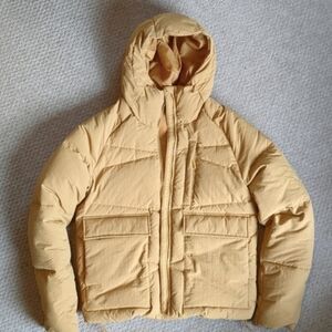 Mustard Men's Size Small Adidas Big Baffle Down Puffer Jacket with Attached Hood